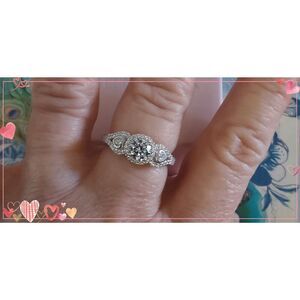 JUDITH RIPKA 2.02 Ct. Round & Heart Sim Diamond Three Stone Ring Sz 10